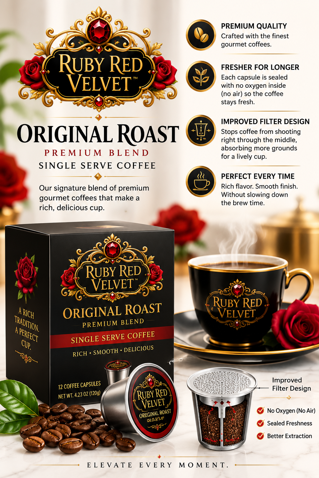 Original Roast Single-Serve Coffee Pods | 12 Pack Single Serve Coffee Capsules