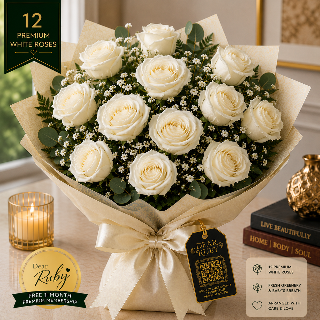 Ruby Heritage 12: Moonlight Alabaster Stems | Hand-Arranged Wrapped