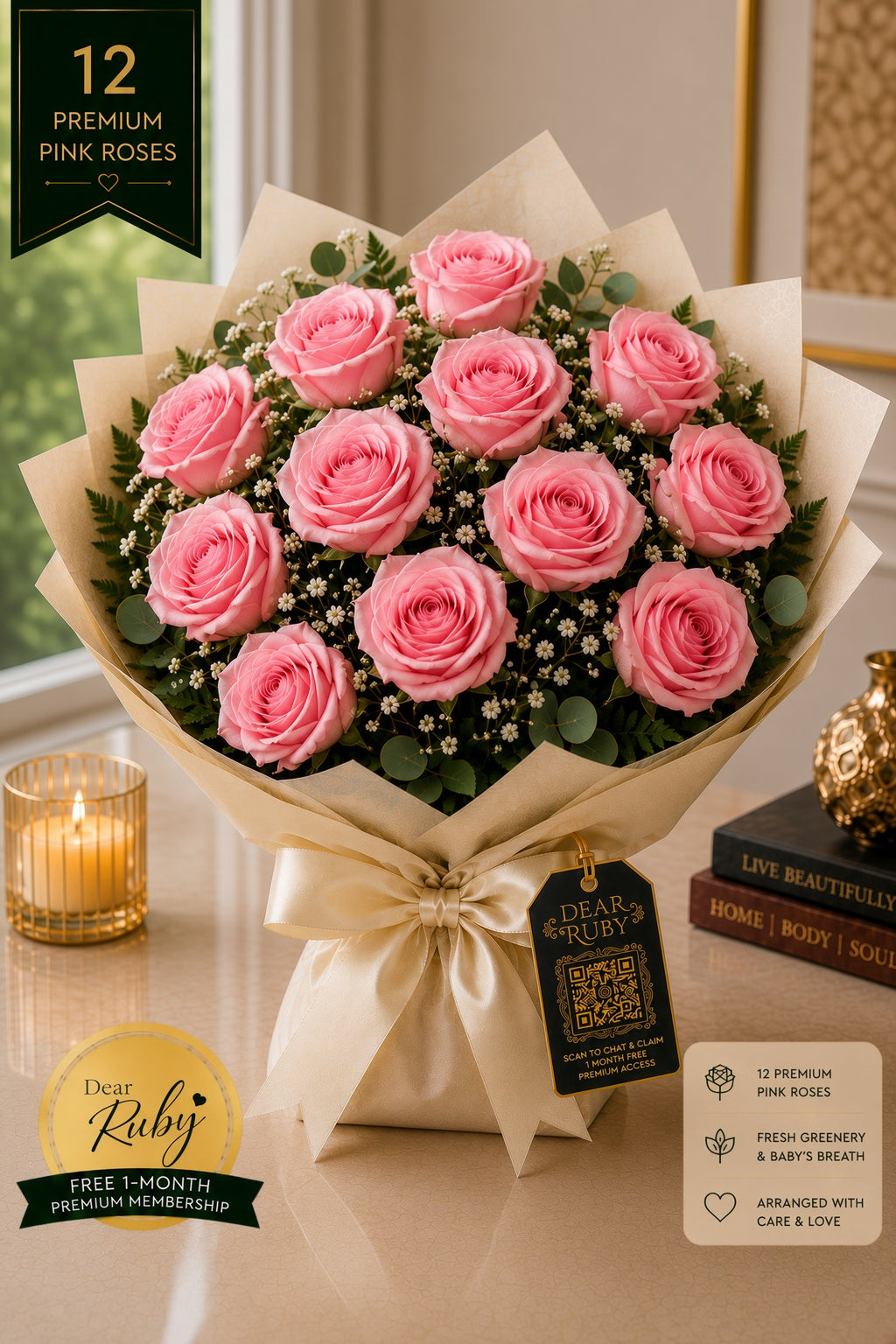 Ruby Heritage 12: Blush Silk Stems | Hand-Arranged Wrapped