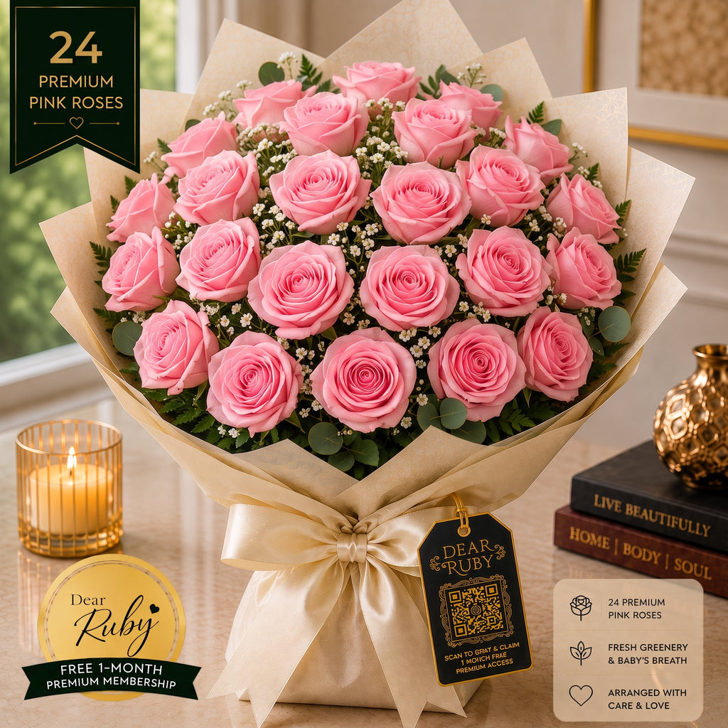 Ruby Signature 24: Petal Pink Roses | Hand-Wrapped