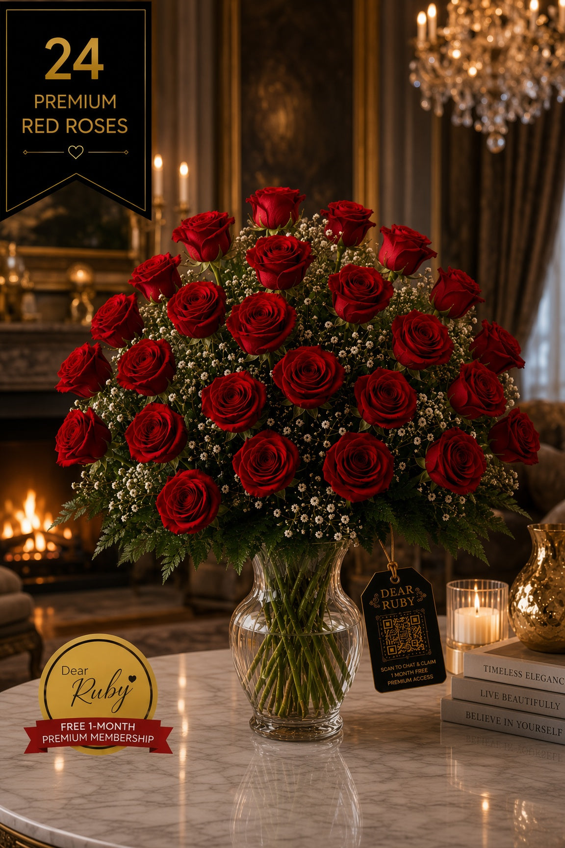Ruby Marquis 24: Imperial Red Roses | Vase