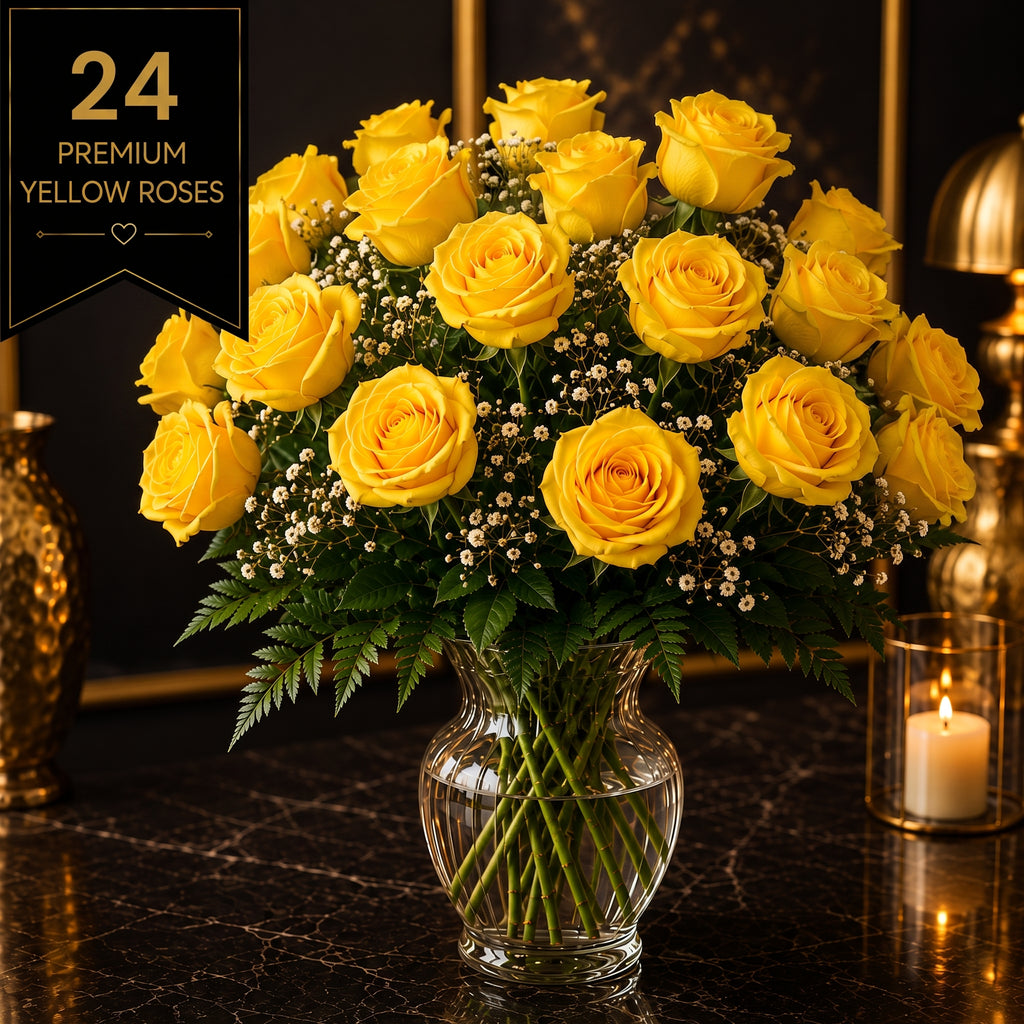 Ruby Marquis 24: Saffron Yellow Roses | Vase