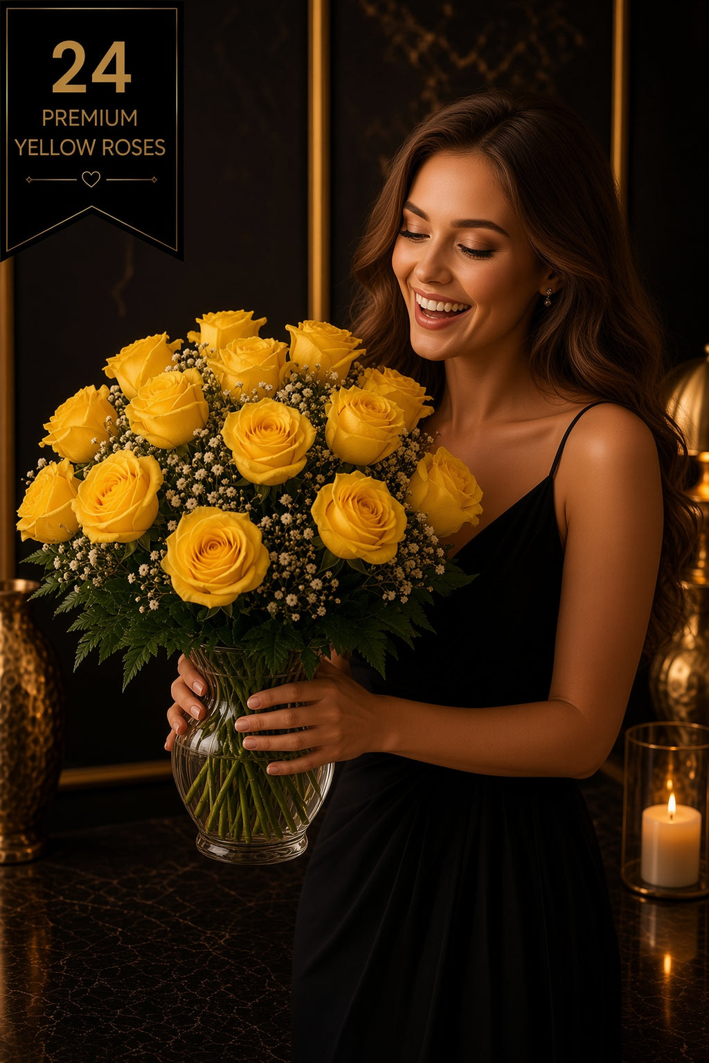 Ruby Marquis 24: Saffron Yellow Roses | Vase