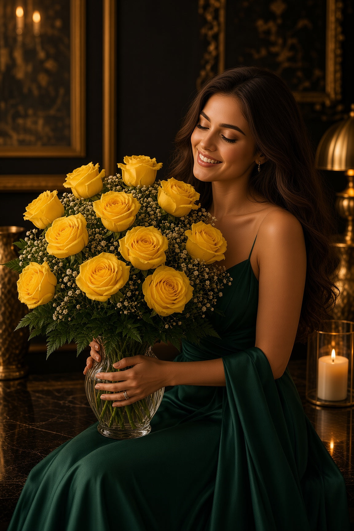 Ruby Monarch 12: Canary Yellow Roses | Vase